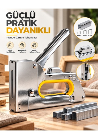 Güçlü Metal Gövdeli Manuel Zımba Tabancası No.13 4-6-8 Mm Döşeme Kumaş Ahşap Sabitleme
