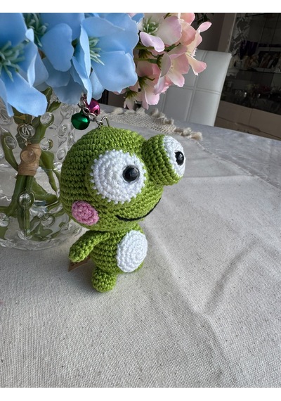 Amigurumi Sevimli Kurbağa Anahtarlık Gümüş