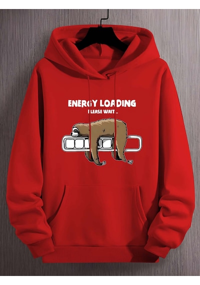 Uyguntarz Unisex Tembel Animal Baskılı Oversize Sweatshirt Kırmızı