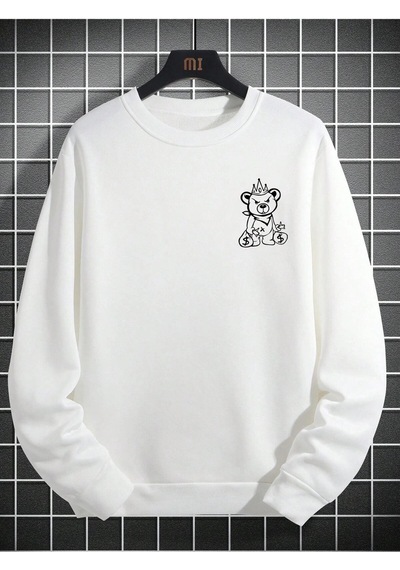 Plus Bear And Slogan Graphic Sweatshirt Beyaz Beyaz