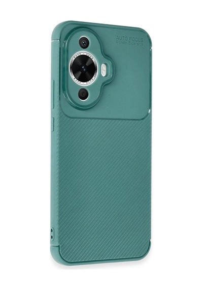 Huawei Nova 12s Uyumlu Kılıf Auto Focus Karbon Kapak - Koyu Yeşil