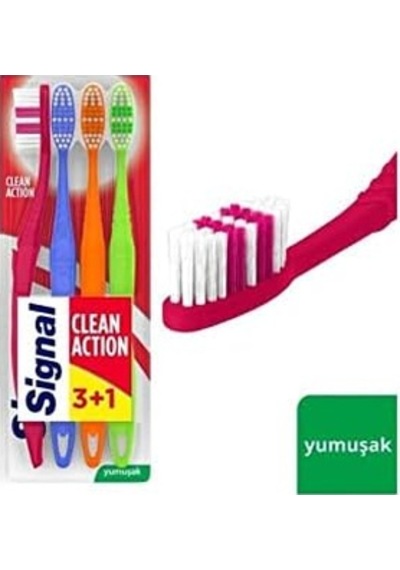 Signal Premium Action 4'lü 3+1 Yumuşak Diş Fırçası Açık Ahşap