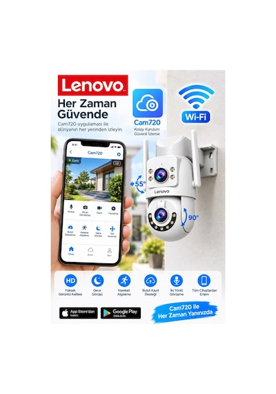 Lenovo X6t Smart 4k Wifi Akıllı Güvenlik Kamerası Gece Görüşlü Kablosuz Ip 2 Kamera 3+3mp