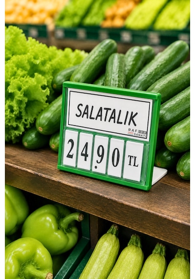 10 Adet - Fiyat Kasetlik Manav Kasap Şarküteri Etiketi Rakamlı Fiyatlık Ayaklı Küçük Boy 77x62 Mm Yeşil