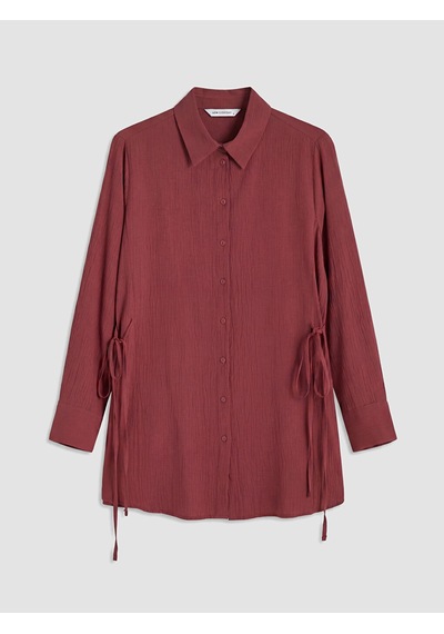 Lcw Everyday Bordo Bağlama Detaylı Dokulu Kadın Gömlek Tunik