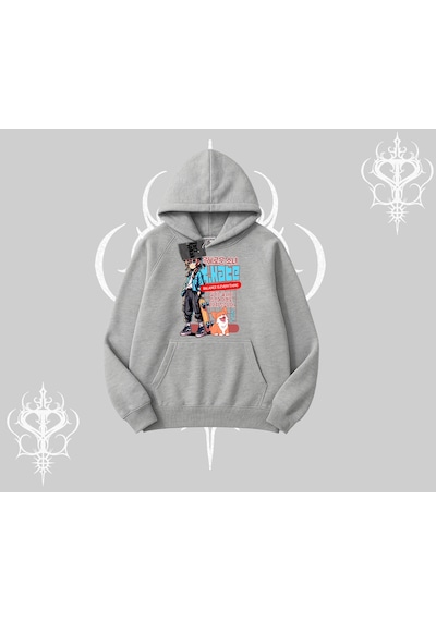 Kapşonlu Sweatshirt Anime Hiker Girl Balance Is Everything Baskılı Gri