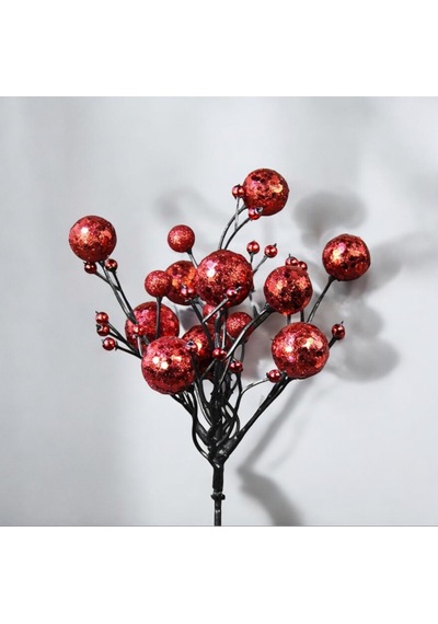 Yılbaşı Süsü Simli Pullu Mini Berry Kırmızı 20 Cm