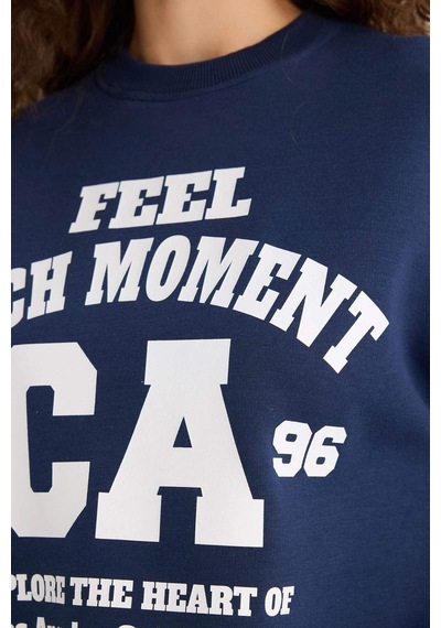 Defacto Regular Fit Bisiklet Yaka Baskılı Sweatshirt E8746ax25wnnv241 Lacivert