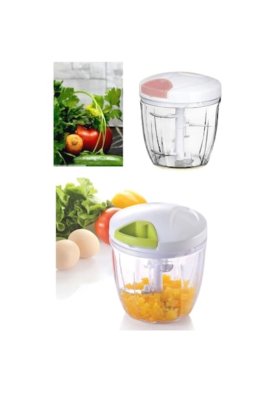 5 Bıçaklı Büyük Boy İpli El Rondosu Pratik Doğrayıcı Chopper 5 Bıçaklı Çek Bırak El Rondosu 1000ml Beyaz