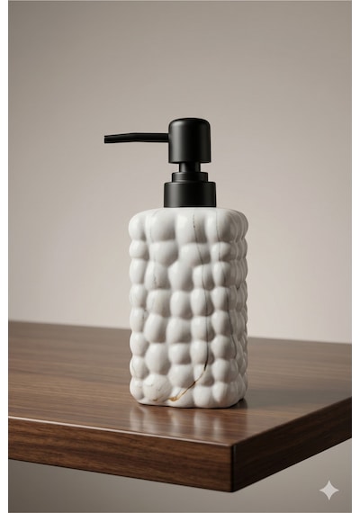 Dekoratif Seramik Bubble Sabunluk -400ml- 17x7x7 Cm Beyaz - Mermer