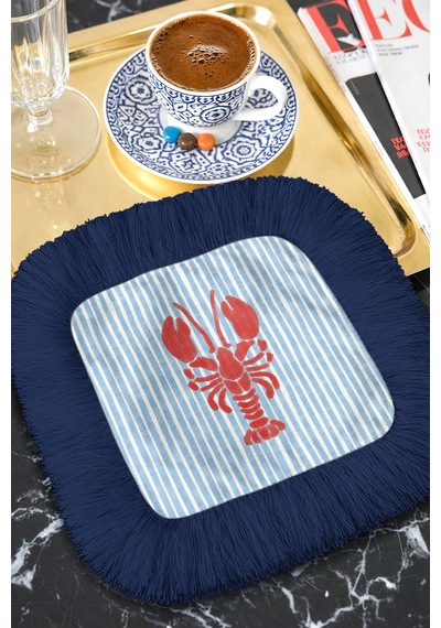 Marine Lüks Saçaklı Servis Kokteyl Peçetesi - Denizcilik Coastal Mavi Kırmızı Bardak Altlığı Mendil Çok Renkli