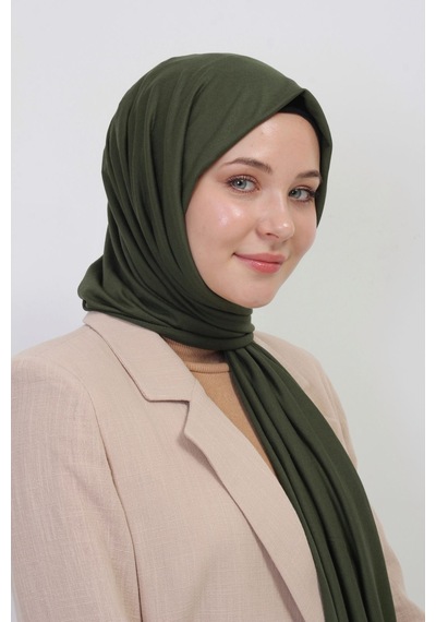 Manolyaşal İslamic Hijab Tesettür Penye Şal - 70 X 180 / Haki Haki
