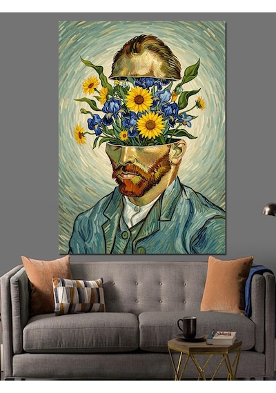 Van Gogh Çiçekli Portre Dekoratif Kanvas - Mdf Ahşap Tablo