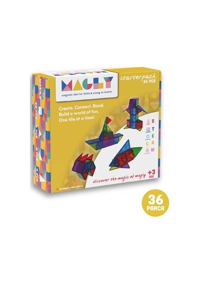 Magly Manyetik Yapı Blokları Çocuklar Için Renkli 3 Boyutlu 36 Parça Manyetik Karo Oyun Seti