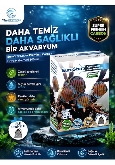Eurostar Akvaryum Filtre Malzemesi - Aktif Karbon - Super Premium Carbon - 300 Ml - File Hediyeli
