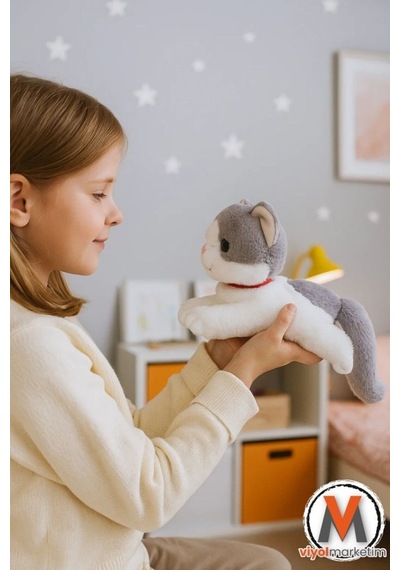 Sevimli Peluş Yavru Kedi 35 Cm Sesli Miyavlayan Oyuncak Uyku Ve Oyun Arkadaşı 4 Renk Seçeneği Gri