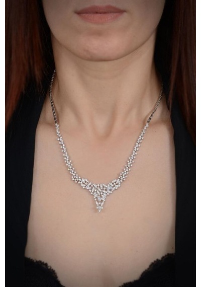 Kadın Gümüş Set - Balın Zirconia Taşlı Su Yolu Set • Işıklı Kutuda • Düğün • Nişan • Gelin Seti
