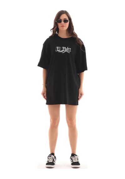 Oada Unisex Bisiklet Yaka Baskılı Oversize T-shirt - Siyah