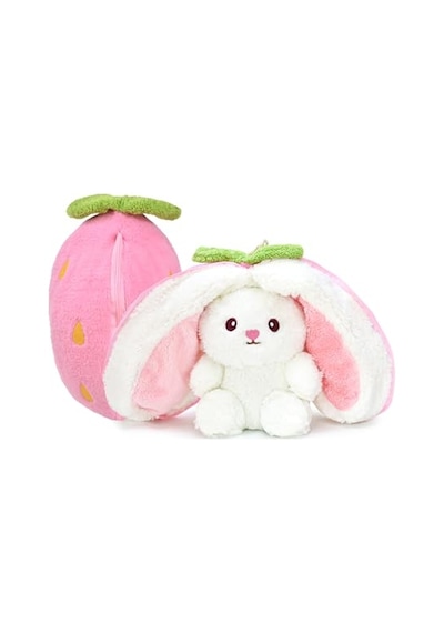 Özgüner Oyuncak Pelüş Çilek Tavşan,fermuarlı Meyve Çantasında Nakışlı,40 Cm,pembe, Kırmızı, Karpuz, Anana Genel
