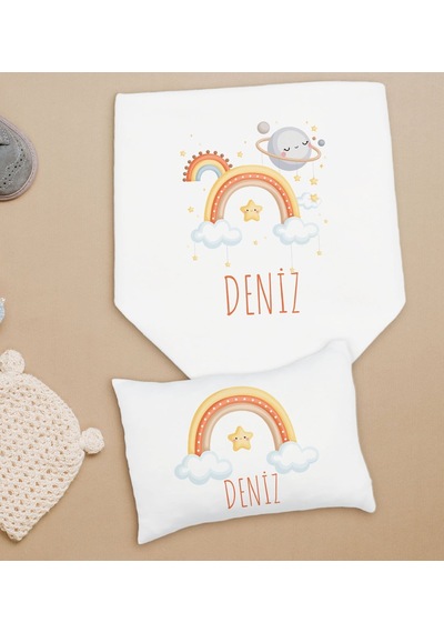 Bk Kids Kişiye Özel İsimli Bebek Battaniye Ve Yastık Hediye Seti, Yeni Doğan Bebek Hediyesi, Bebek Uyku Seti-3