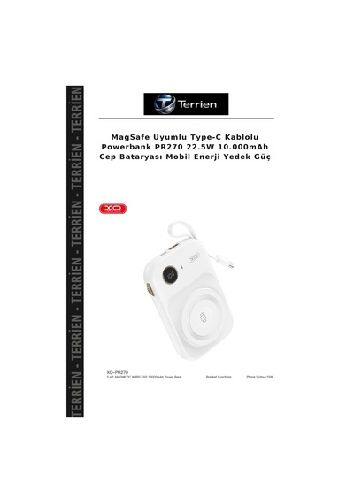 Magsafe Uyumlu Type-c Kablolu Powerbank Pr270 22.5w 10.000mah Cep Bataryası Mobil Enerji Yedek Güç Çok Renkli