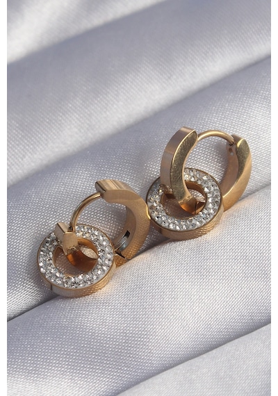 316l Çelik Gold Renk Zirkon Taşlı İç İçe Geçmeli Oval Küpe Diğer