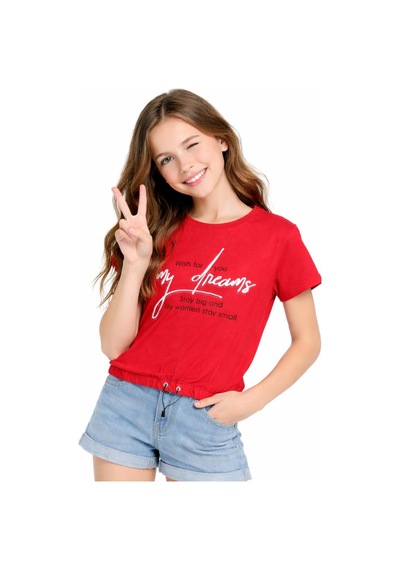 İrem Çocuk Giyim Kız Çocuk My Dreams Yazılı Kısa Model Crop Beli Lastikli Kırmızı Renk Tişört Kırmızı İrem Çocuk Giyim Kız Çocuk My Dreams Yazılı Kısa Model Crop Beli Lastikli Kırmızı Renk Tişört Kırmızı