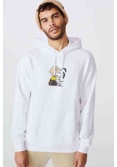 Snoopy And Frıends Baskılı Beyaz Erkek Kapşonlu Sweatshirt
