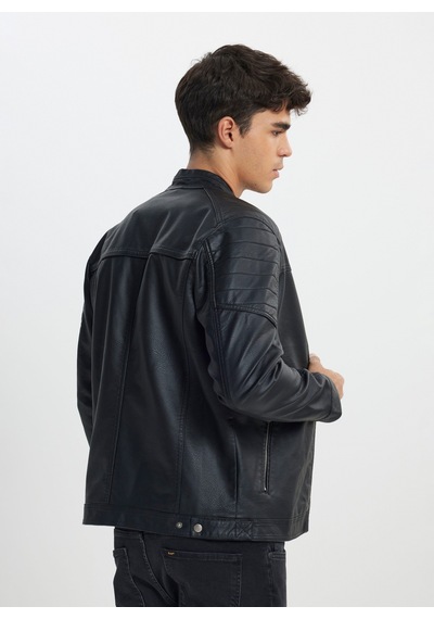 Lee Siyah Erkek Fermuarlı Relaxed Ceket L242469001 Biker Deri Ceket