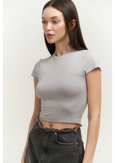 Mai Collection 2736 - El Amor Gri Penye Crop Gri - Mor