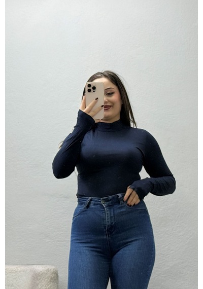 Belendir Kadın Parmak Geçmeli Body Koyulaci Lacivert