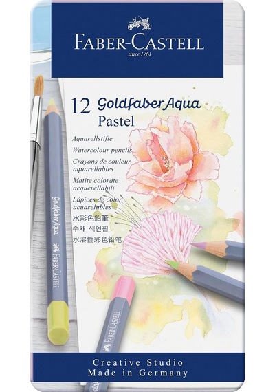 Tr Goldfaber Aqua Boya Kalemi 12'li Pastel Renkler, Yüksek Pigmentli, Suya Dayanıklı, Kolay Açılabilir, Metal Kutul Genel