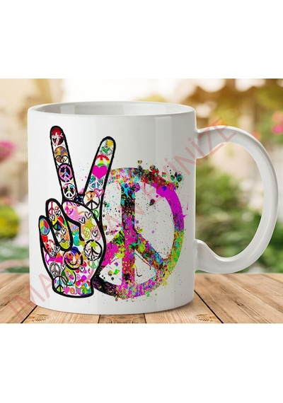 1-034 Barış Peace Kupa Bardak Çok Renkli