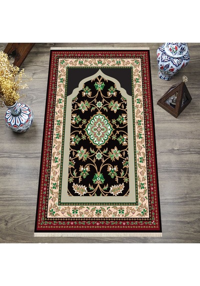 Dijital Baskılı, Yıkanabilir, Yumuşak Dokulu Çocuk Ve Yetişkin Seccade S-dot-s-030 Siyah