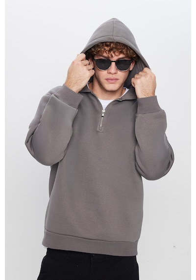 Tudors Unisex Relax Fit Rahat Kesim Pamuklu İçi Polarlı Yarım Fermuarlı Gri Kapüşonlu Sweatshirt-32461 Gri Tudors Unisex Relax Fit Rahat Kesim Pamuklu İçi Polarlı Yarım Fermuarlı Gri Kapüşonlu Sweatshirt-32461 Gri
