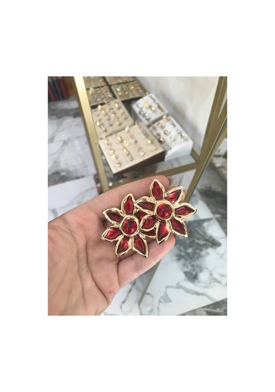 Bordo Çiçek Model Küpe