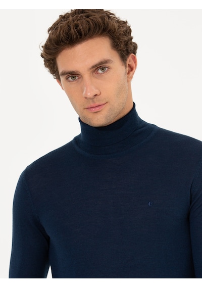 Cacharel Lacivert Slim Fit Balıkçı Yaka Basic Triko Kazak