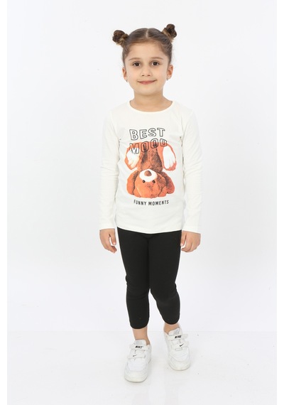 Toontoy Kids Toontoy Kız Çocuk Best Mood Ayıcık Baskılı Tişört Ekru