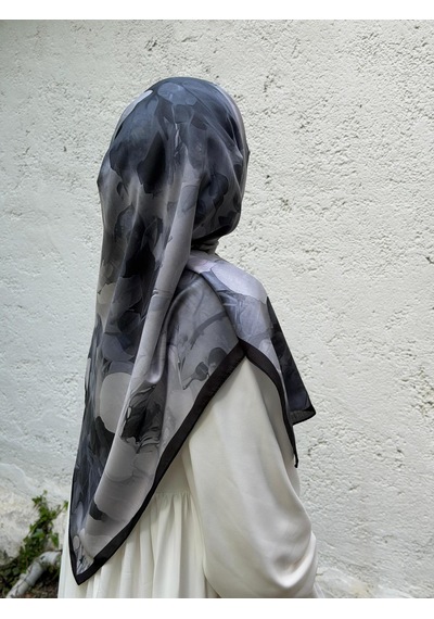 Qalortex Scarf Pamuklu Soft Meva Desen Eşarp-siyah