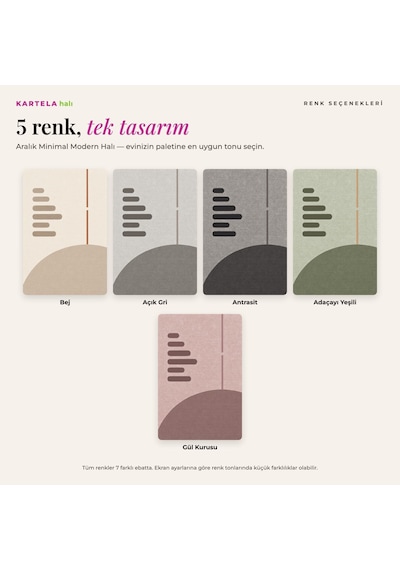 Kartela Halı Aralık Minimal Modern Halı Adaçayı Yeşili Kaymaz Taban Makinede Yıkanabilir 120x180 Cm