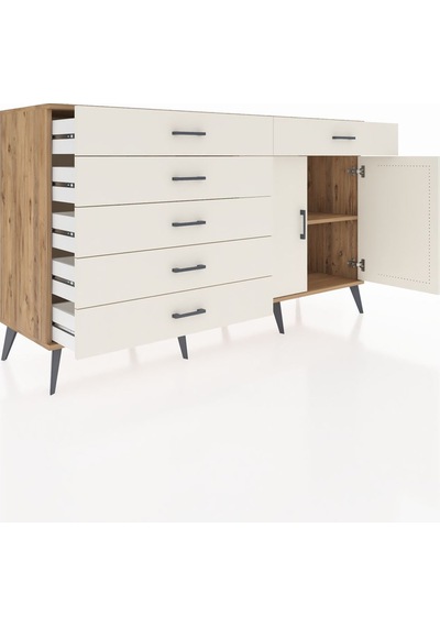 Hyperion Konsol Tek Raflı 6 Çekmeceli 2 Kapaklı 176x44x99 Çam-ayt Çam-aytaşı