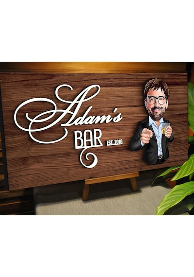 Bk Gift Kişiye Özel Karikatürlü Kabartma Tasarım Ceviz Ahşap Bar Tabelası, Home Bar Tabela, Rustik Ev Dekorasyonu, Duvar Dekoru-8