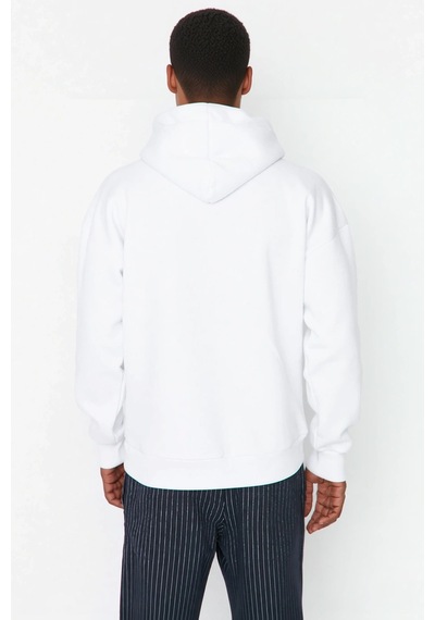 Benerly Erkek Kapüşonlu Düşük Kol Uzun Kollu Oversize Kalıp Sweatshirt Fo beyaz