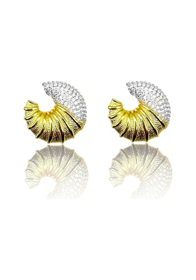Kruvasan Zirkon Taşlı Gold Gümüş Küpe Gümüş