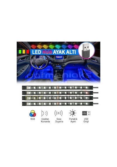USB Girişli Ayak Altı Led Sese Duyarlı Led Müziğe Duyarlı 12 Led