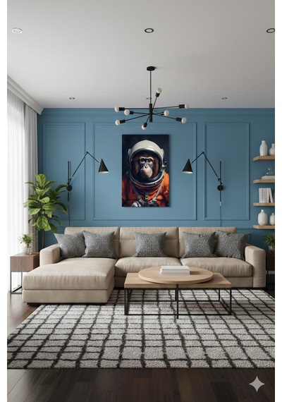 Astronot Maymun Uzay Macerası Futuristik Monkey Astronaut Concept Cam Tablo