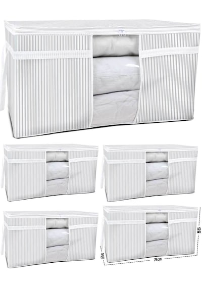 5 Adet - Pencereli Yorgan Hurcu Mega Boy 75 X 40 X 40 Cm - Gri Çizgili Tela 70 X 40 Gri Diğer