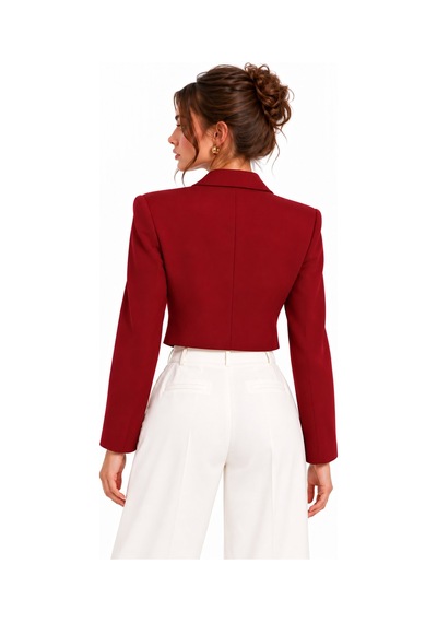 Lafela Kruvaze Kapama Yapılı Crop Blazer Bordo