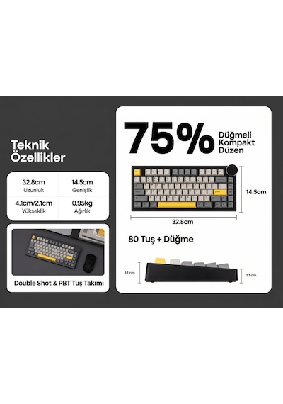 Ak820 V2 Ekranlı, Kablosuz Mekanik Oyun Klavyesi-10.000 Mah Batarya