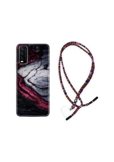 Vivo Y11S Kılıf Rasta Boyun Askılı Purple Gray Marble 1617